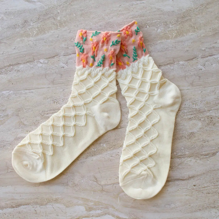 Cream/Coral Half Tone Casual Socks