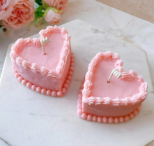 Pink Heart Shaped Cake Candle