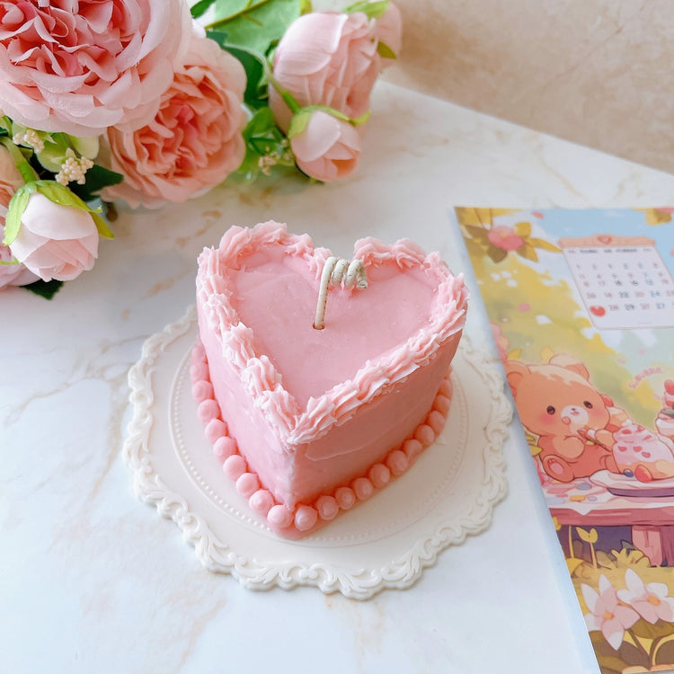 Pink Heart Shaped Cake Candle