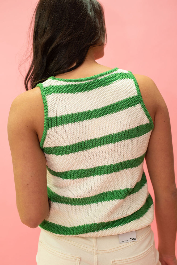 FRNCH Alexia Stripe Tank Sweater in Emerald