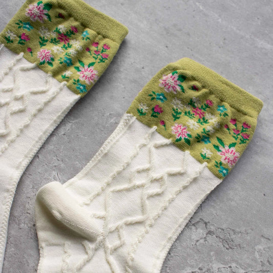 Olive/Ivory Isabella Floral Casual Socks