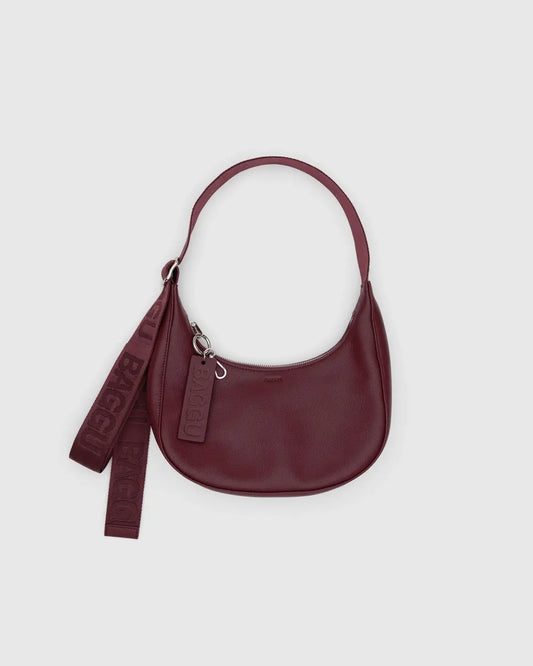 Small Recycled Leather Crescent Bag in Mahogany