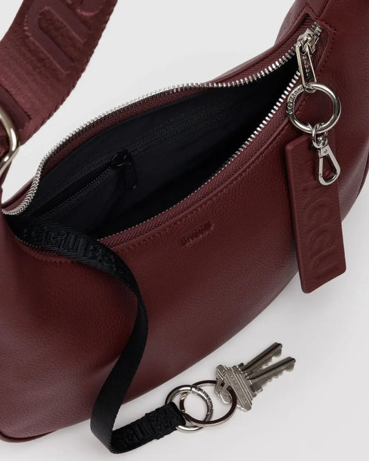 Small Recycled Leather Crescent Bag in Mahogany