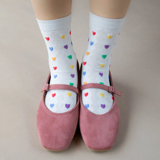Multiple Hearts Ivory Casual Socks