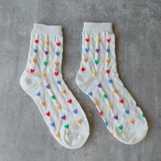 Multiple Hearts Ivory Casual Socks