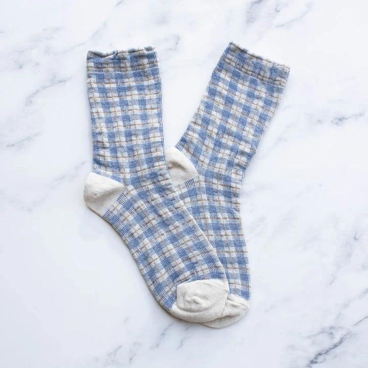 Navy Glitter Checkered Casual Socks