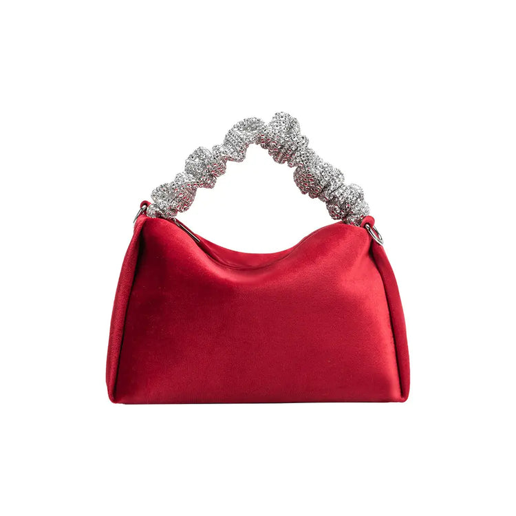 Estela Red Velvet Top Handle Bag