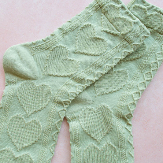 Sage Heart Embossing Socks