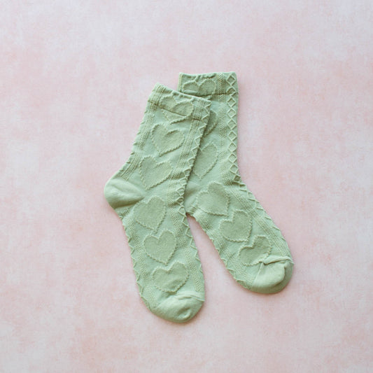 Sage Heart Embossing Socks