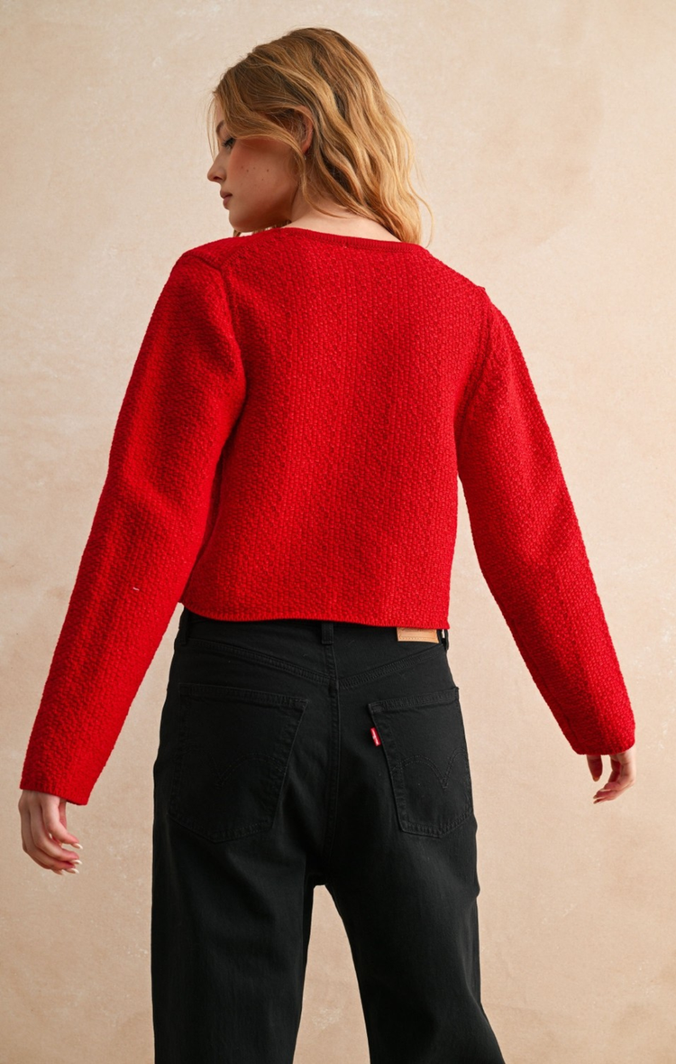 Rowyn Front Tie Cardigan in Red