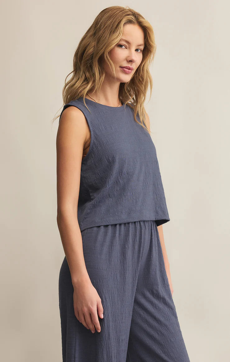 Z Supply Sloane Textured Slub Top in Worn Blue