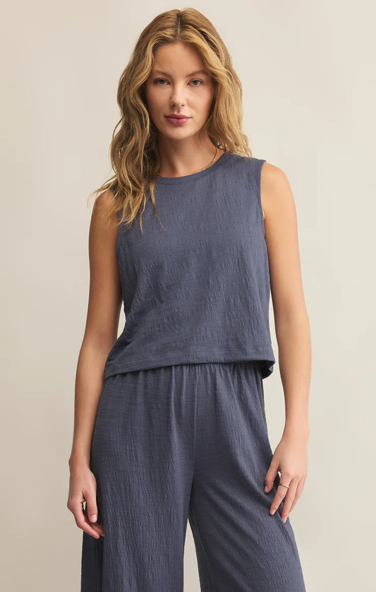 Z Supply Sloane Textured Slub Top in Worn Blue