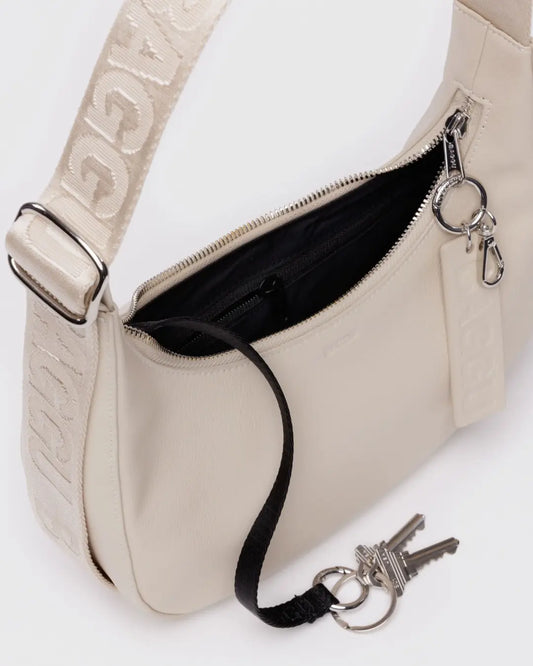 Baggu Small Recycled Leather Crescent Bag in Stone