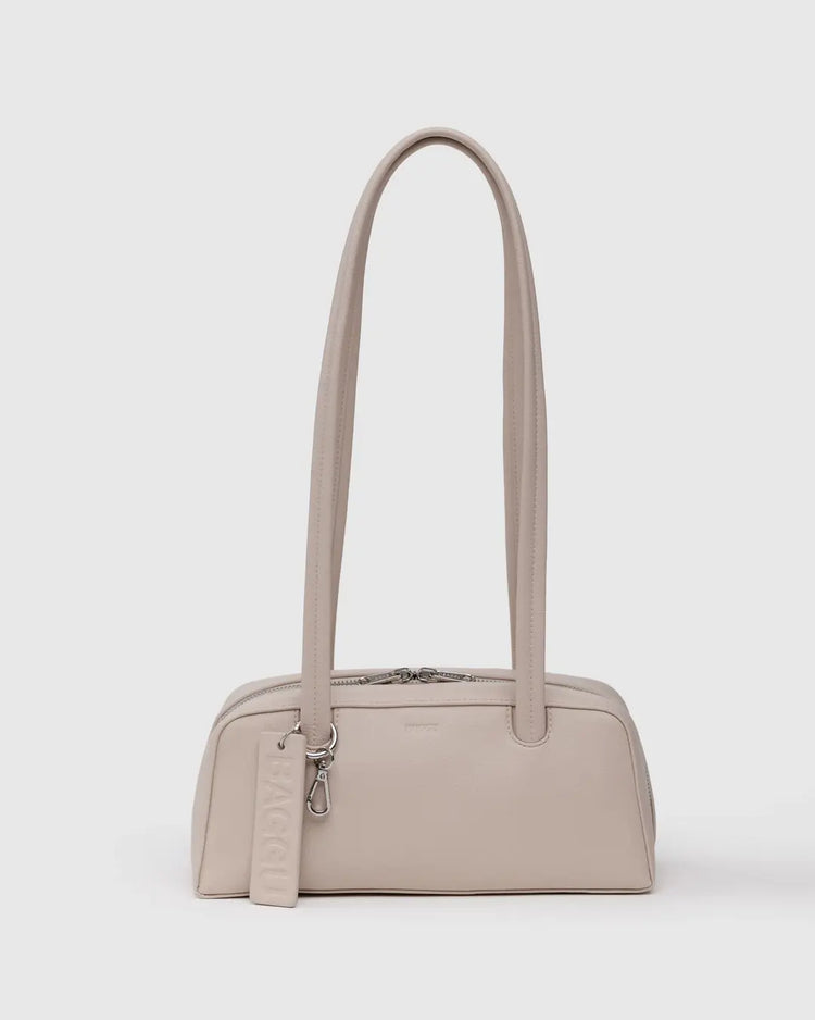 Baggu Small Recycled Leather Bowler Bag in Stone