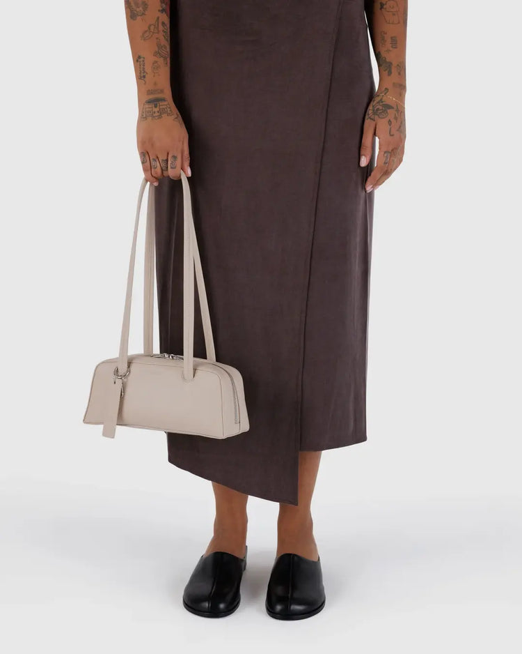 Baggu Small Recycled Leather Bowler Bag in Stone