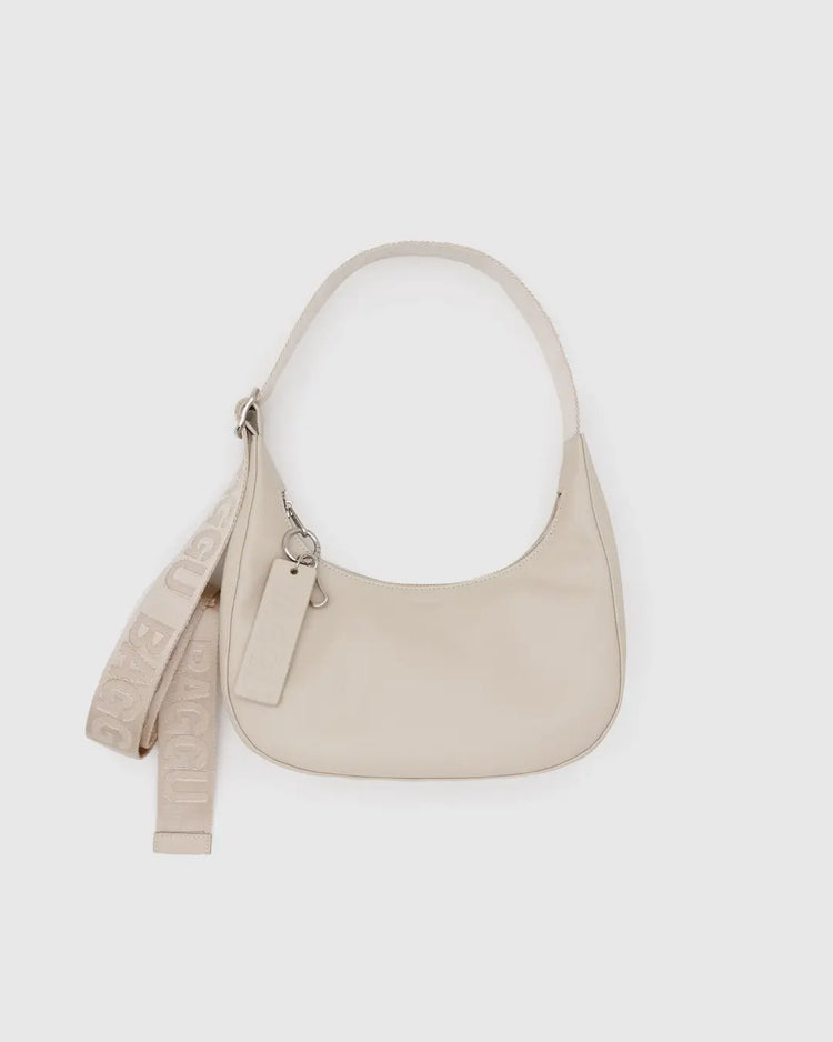 Baggu Small Recycled Leather Crescent Bag in Stone