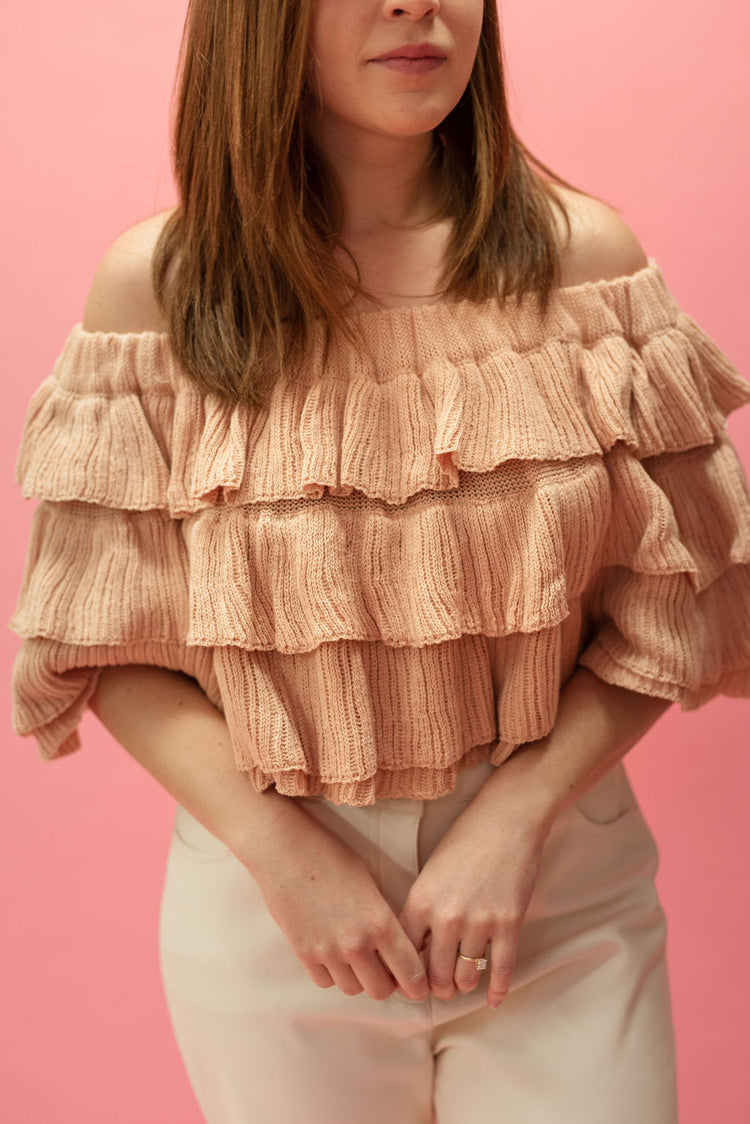 Layered Ruffle Off Shoulder Knit Top