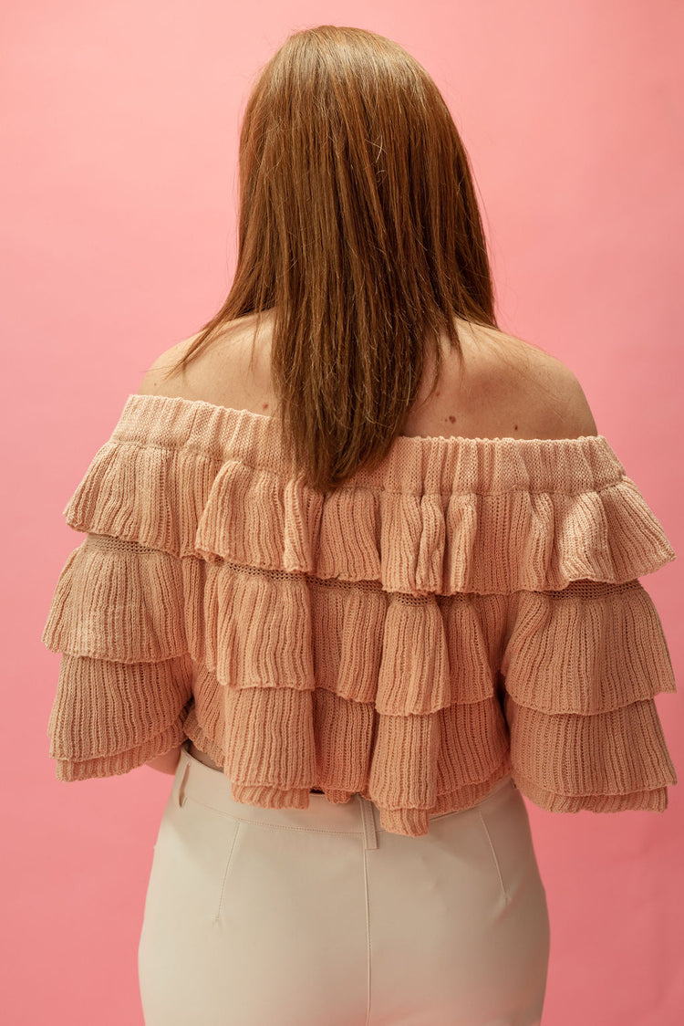 Layered Ruffle Off Shoulder Knit Top