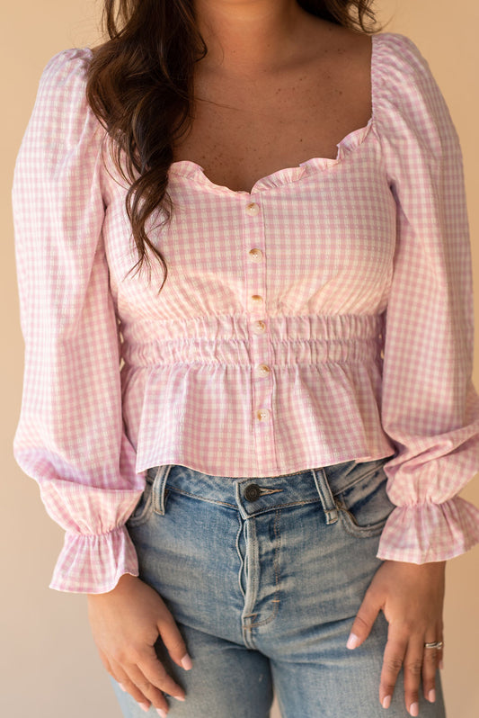 Gingham Ruffled Top in Pink