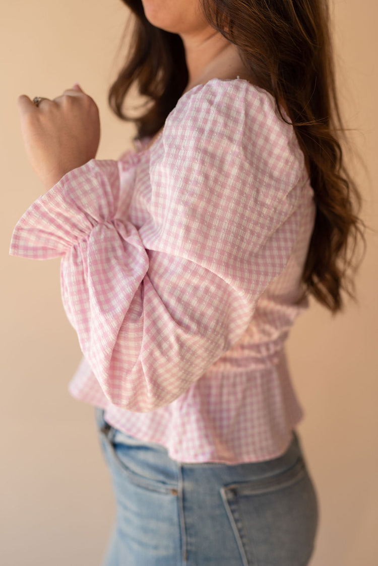 Gingham Ruffled Top in Pink
