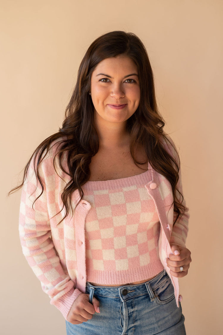 Cozy Checkered Tank Top in Pink Multi