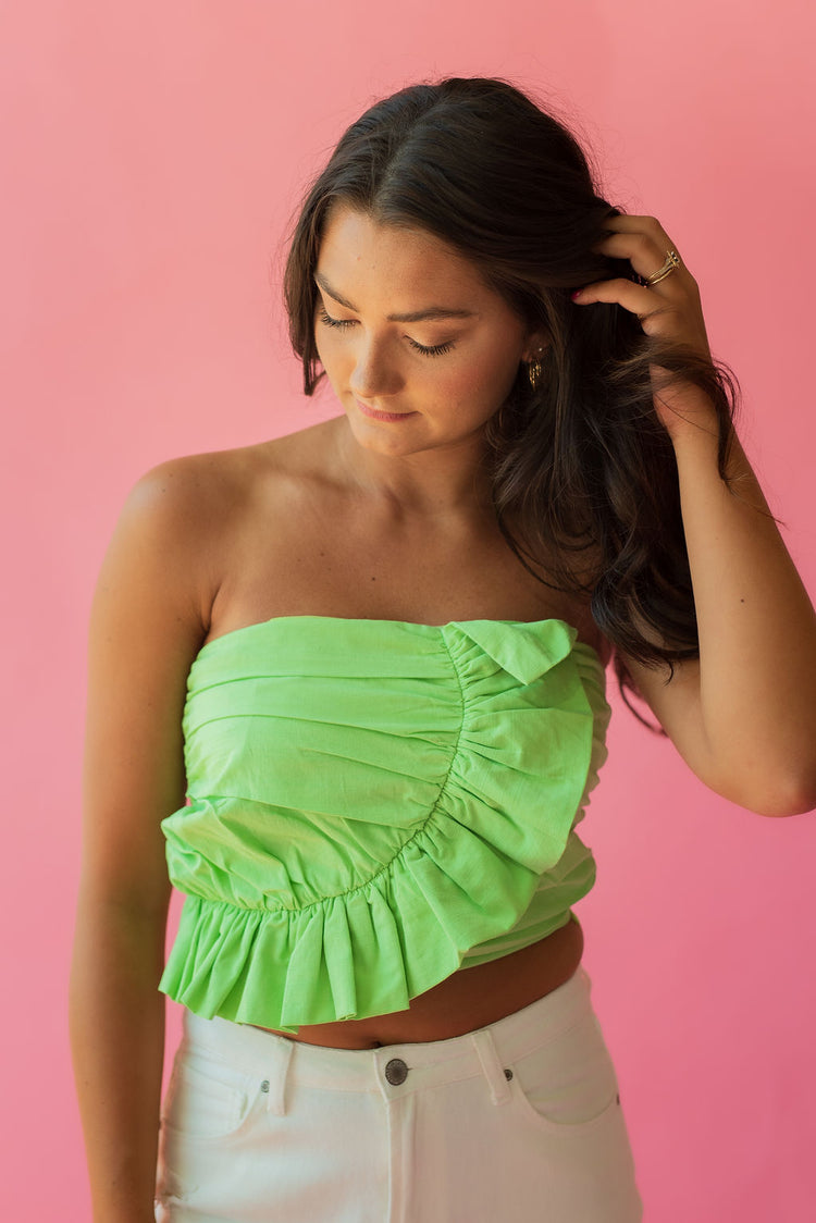 Gathered Ruffle Top in Lime Green