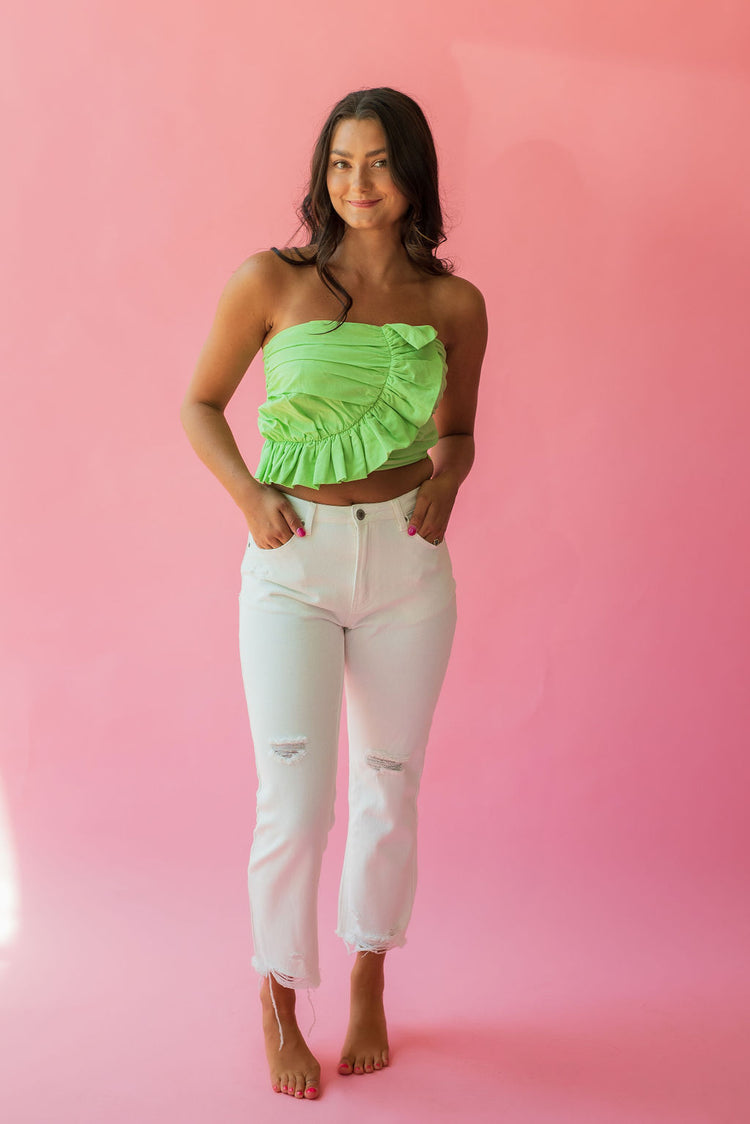 Gathered Ruffle Top in Lime Green