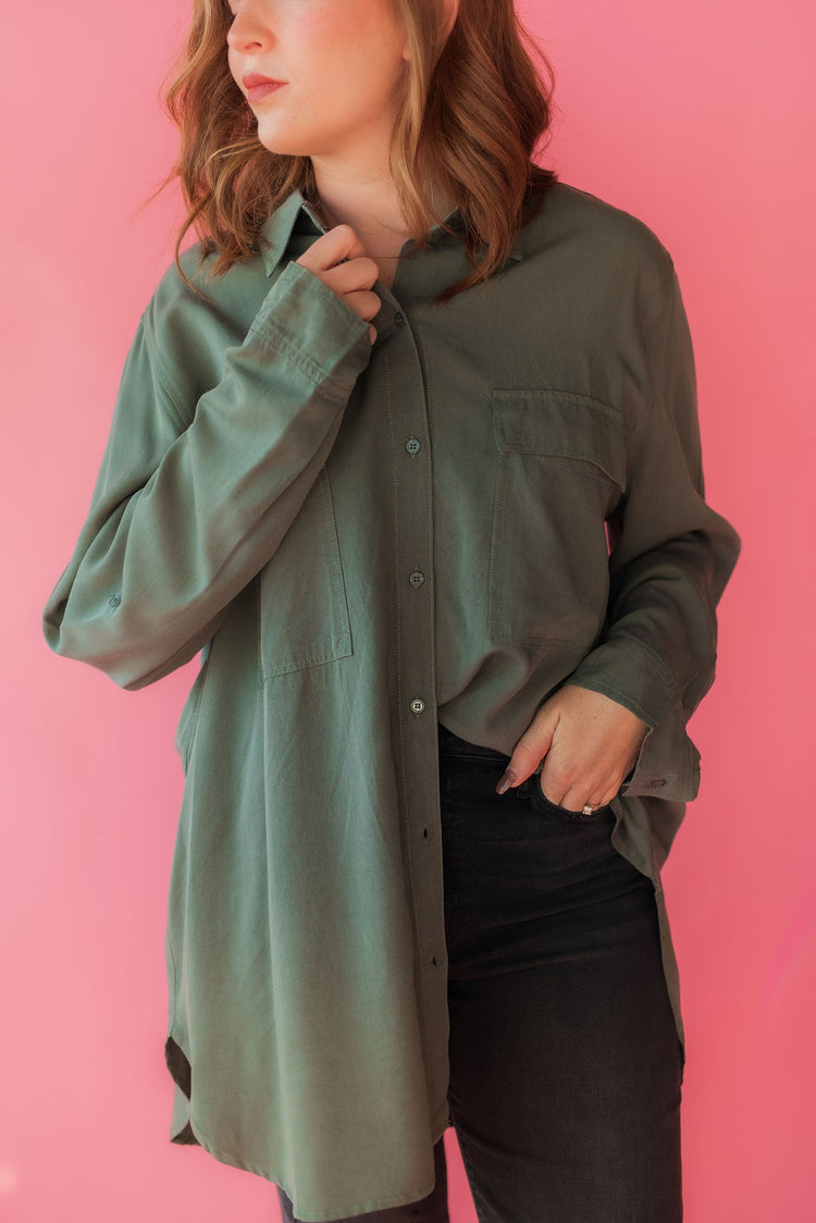 Oversized Button Up in Olive