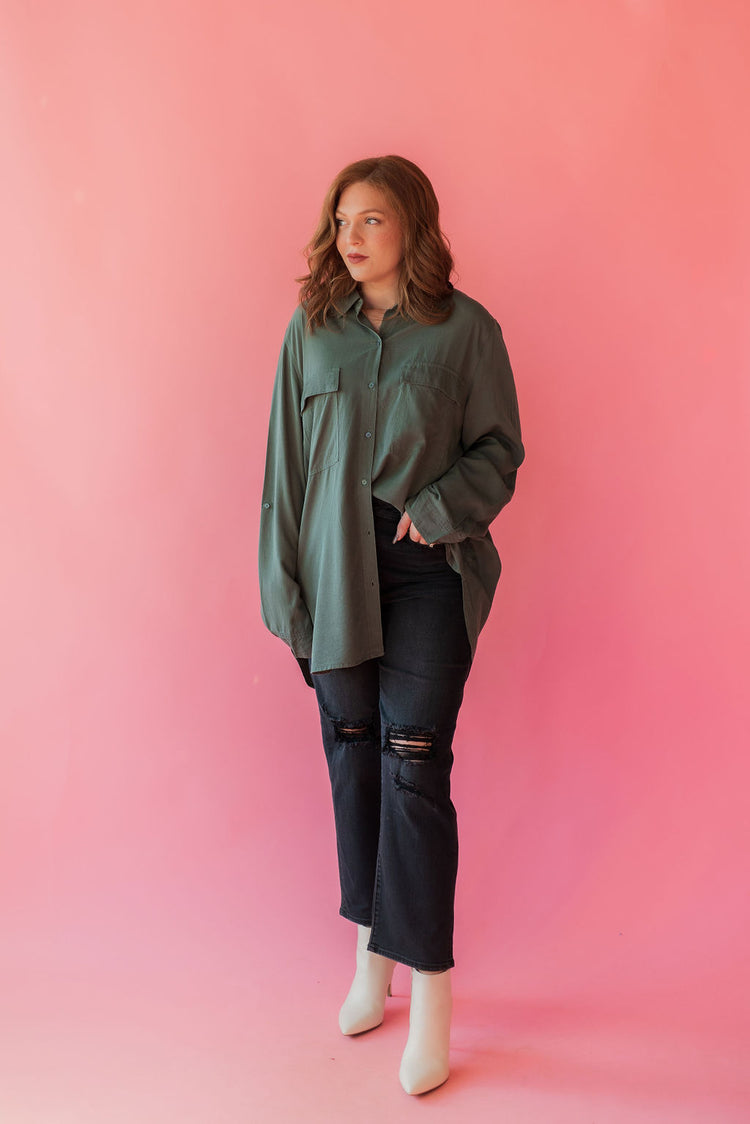 Oversized Button Up in Olive