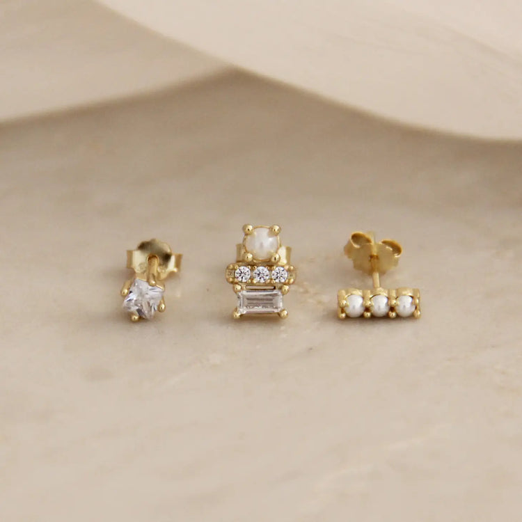 Maive Pearl CZ Diamond Stud Earring Set