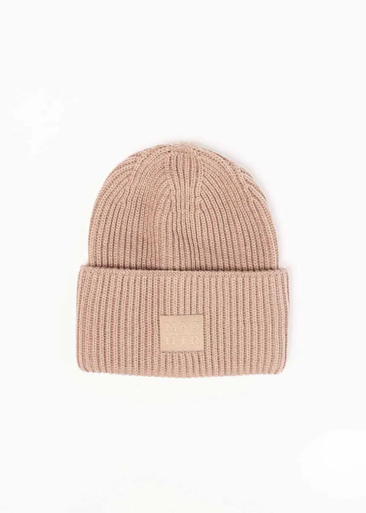 Mad Hatter Ribbed Knit Beanie - Taupe