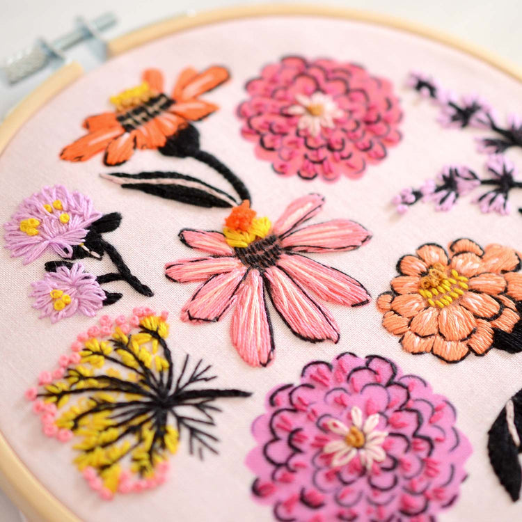 DIY Zinnia Embroidery Patch Kit