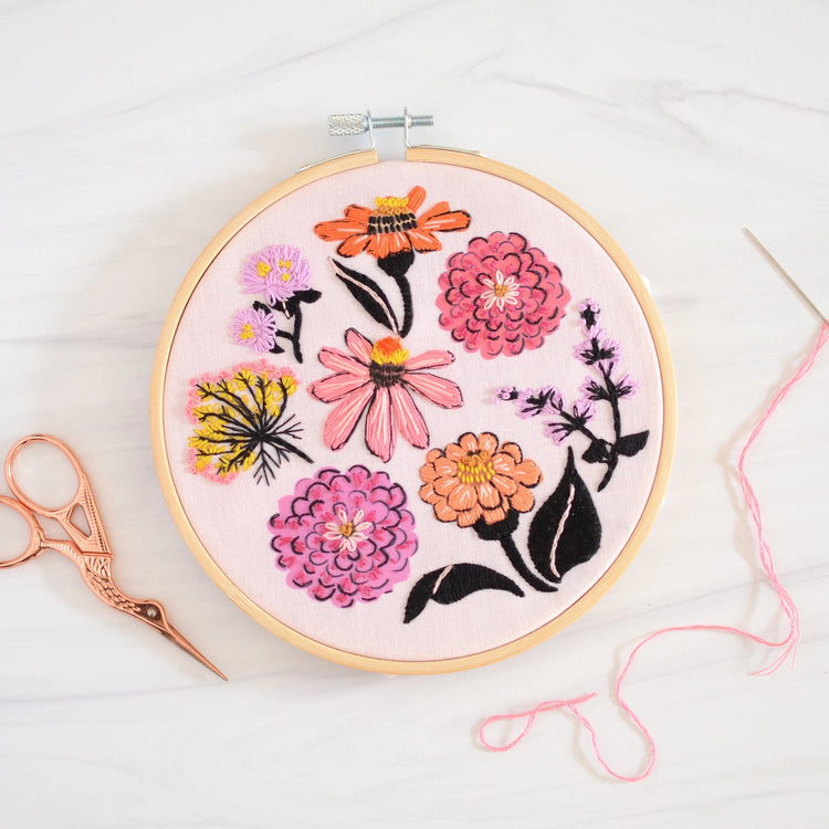 DIY Zinnia Embroidery Patch Kit